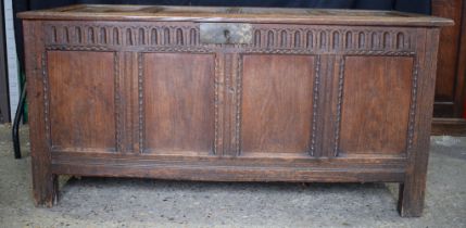 An 18/19th Century Oak Coffer 67 x 138 x 59 cm.