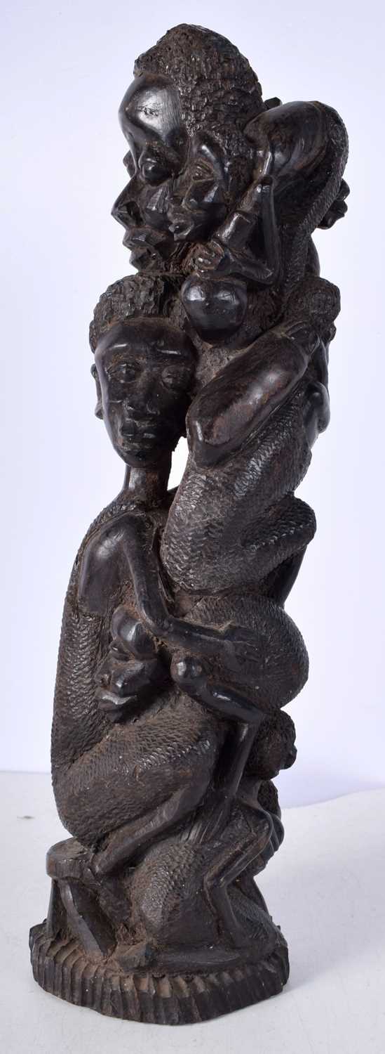 An African Makonde Carved Ebony "Tree of Life " sculpture together with a smaller Tribal carving - Image 3 of 16