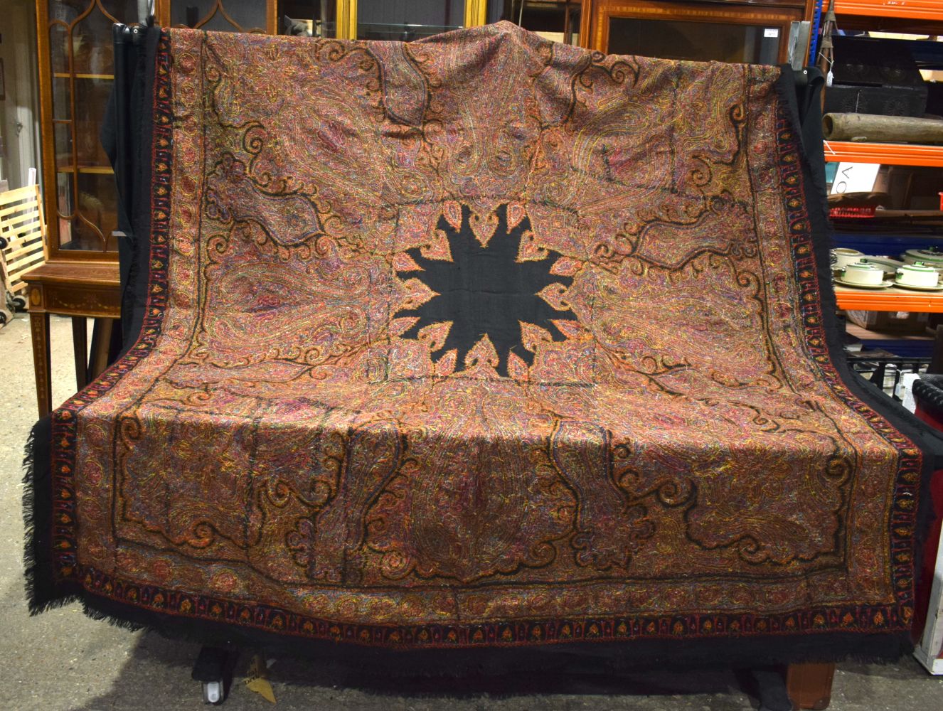 A 19th Century embroidered Kashmir square shawl 230 x 180 cm - Image 9 of 10