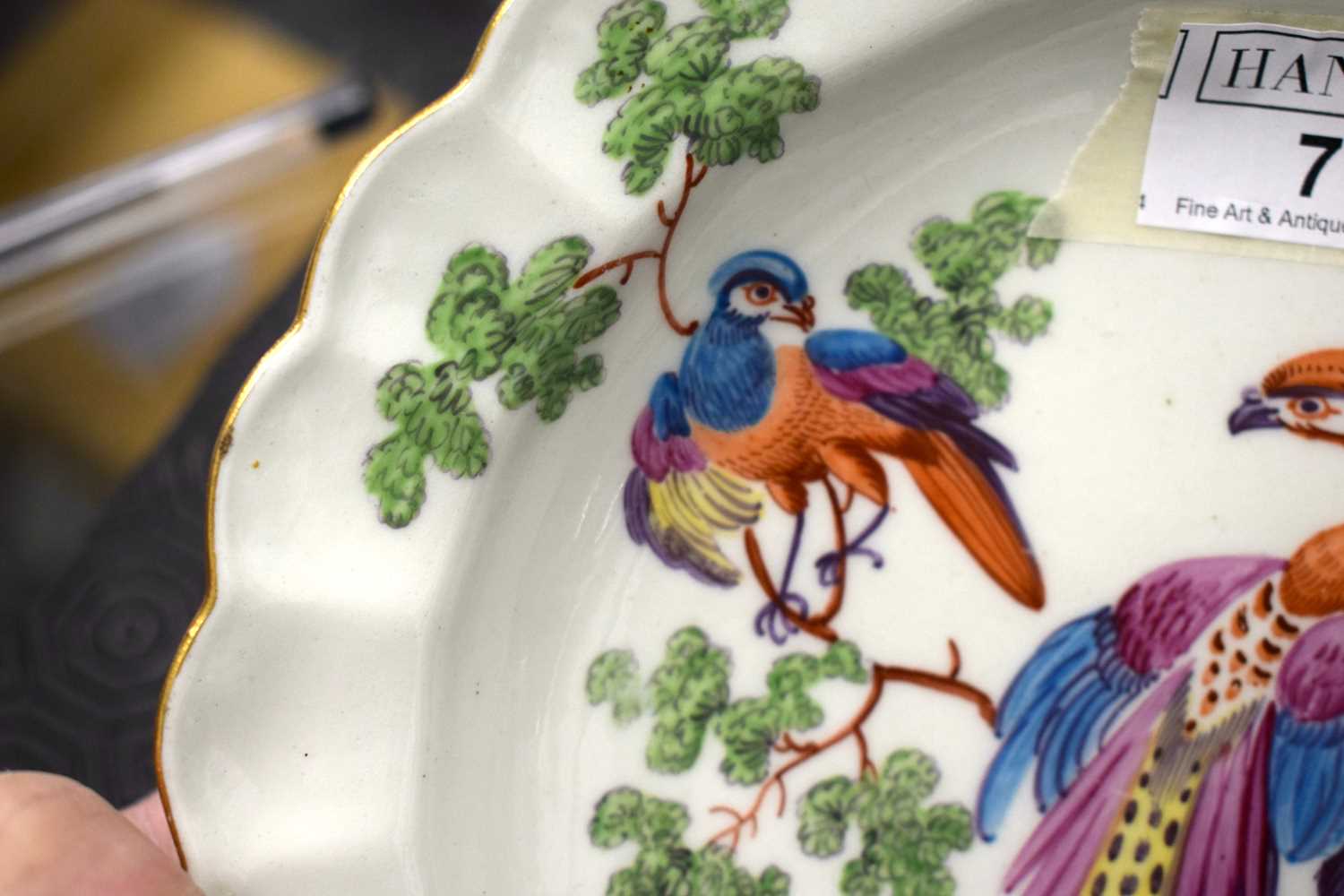 AN 18TH CENTURY CHELSEA FLUTED PORCELAIN DISH C1770 painted in the Manner of Giles with exotic - Image 9 of 17