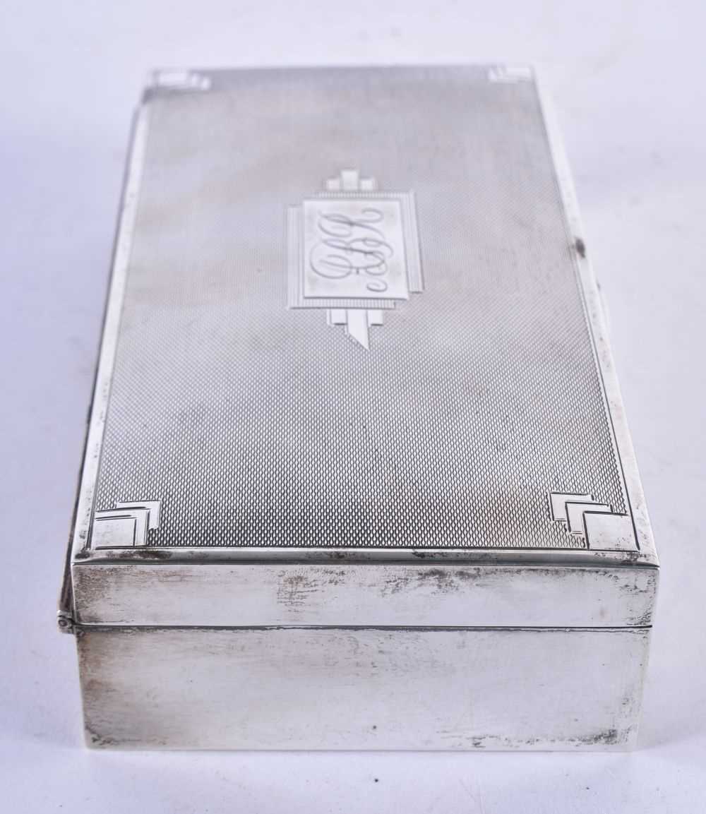 A Silver Cigarette Box with Engine Turned Decoration and wooden interior by Saunders & Mackenzie. - Image 2 of 3