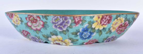 A CHINESE FAMILLE ROSE TURQUOISE GLAZED DISH 20th Century. 25cm x 14 cm.