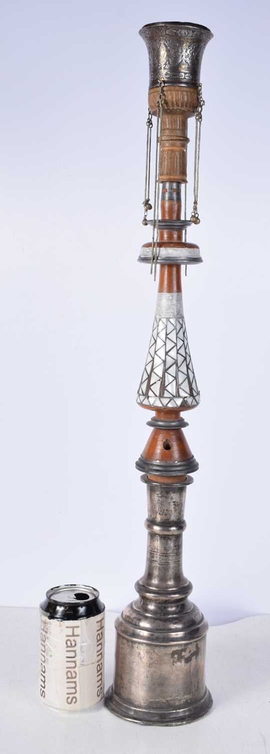 A Qajar Hookah with silver base and mother of pearl decoration 65 cm. - Image 2 of 8