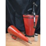 A Vintage Oil pump together with a vintage cone shaped fire extinguisher 66 cm. (2)