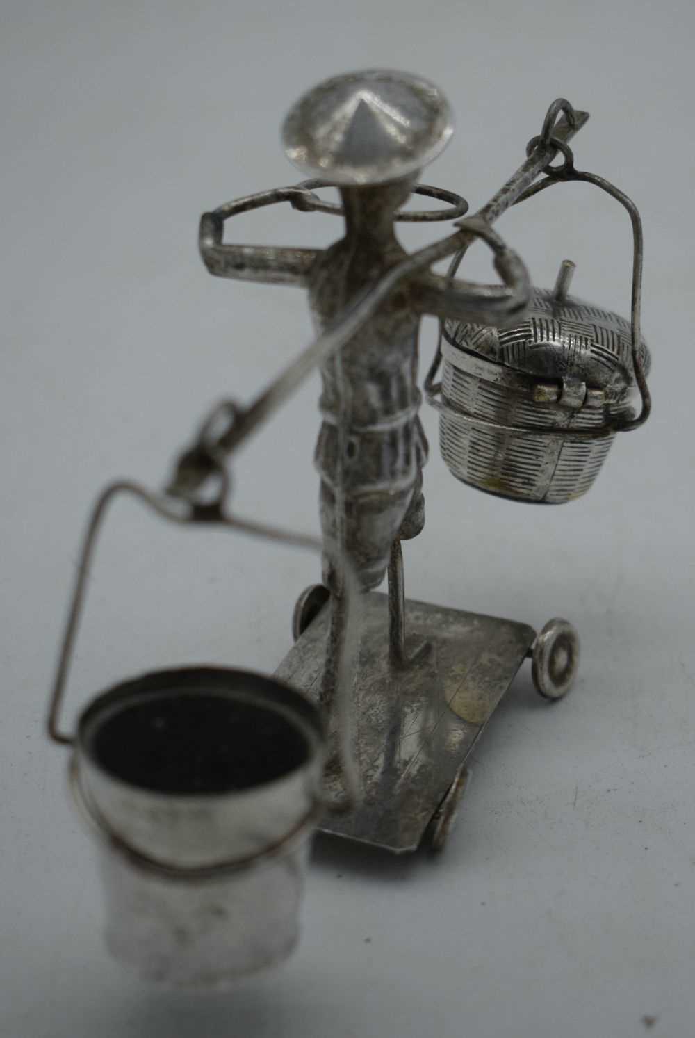 A LATE 19TH CENTURY CHINESE EXPORT SILVER FIGURAL CONDIMENT SET. 96 grams. 10.5 cm x 14 cm. - Image 3 of 5