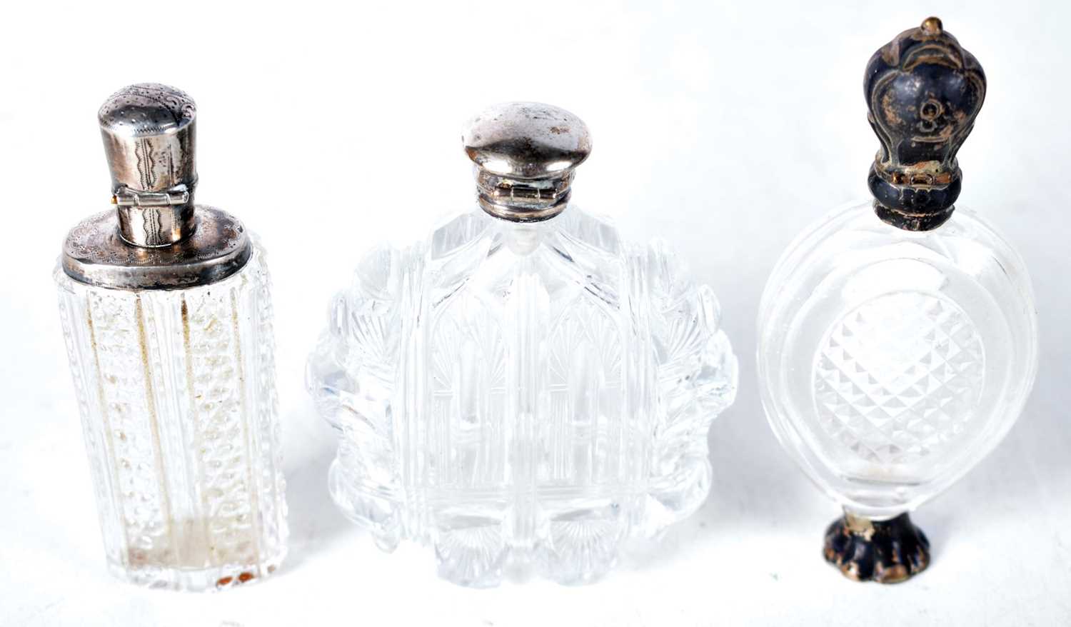 Three French Glass Scent Bottles. Largest 8.2 cm x 7cm x 2.8 cm (3) - Image 3 of 3