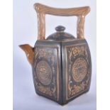 A CHINESE BROWN GLAZED POTTERY TEAPOT AND COVER painted with flowers and motifs. 19 cm x 12 cm.