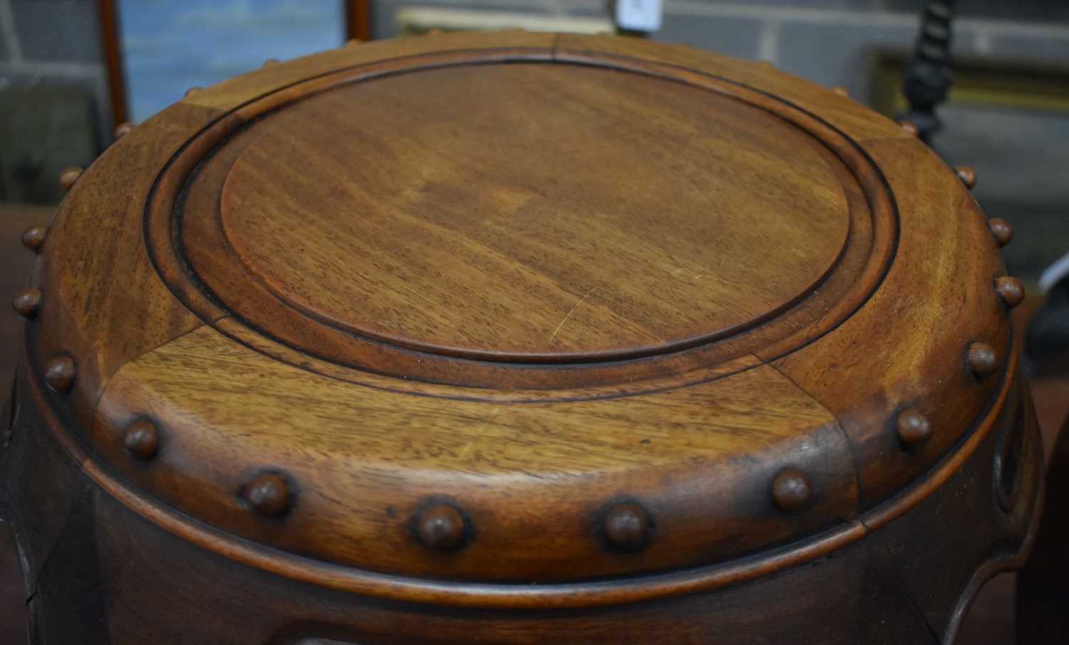 A PAIR OF EARLY 20TH CENTURY CHINESE HARDWOOD DRUM STOOLS. 45cm x 30cm. - Image 5 of 7