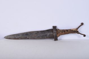 An early hand forged Iron Dagger with a hide hand whipped handle grip 37 cm.