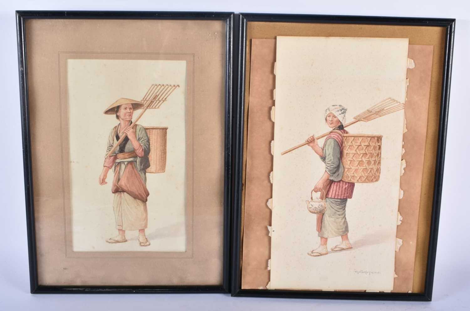 Japanese School (Early 20th Century) Pair, Watercolour, Farming figures. 37 cm x 22 cm.