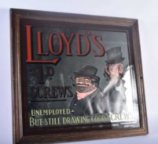 A CHARMING LLOYDS 1D SCREWS RICHARD LLOYD & SONS TOBACCO ADVERTISING MIRROR. 48 cm x 42 cm.