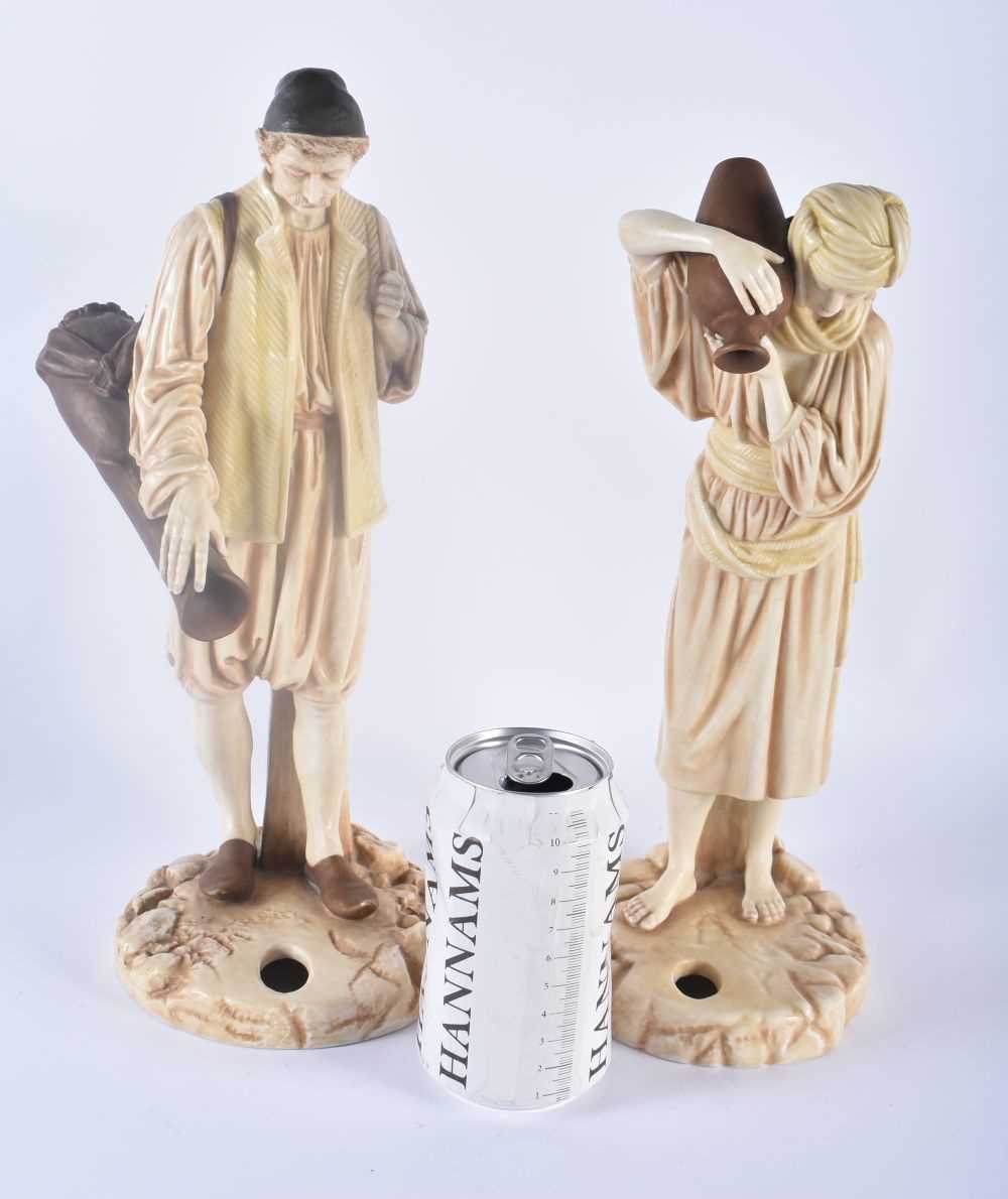 A LARGE PAIR OF 19TH CENTURY ROYAL WORCESTER HADLEYS BLUSH IVORY FIGURES modelled as two male and - Image 10 of 10