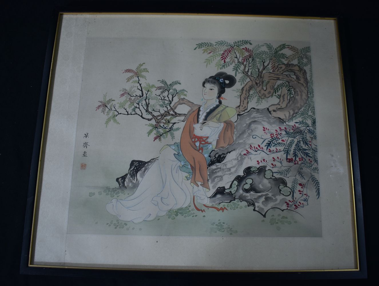 A group of Chinese watercolours and mixed media pictures of figures and birds - Image 30 of 38