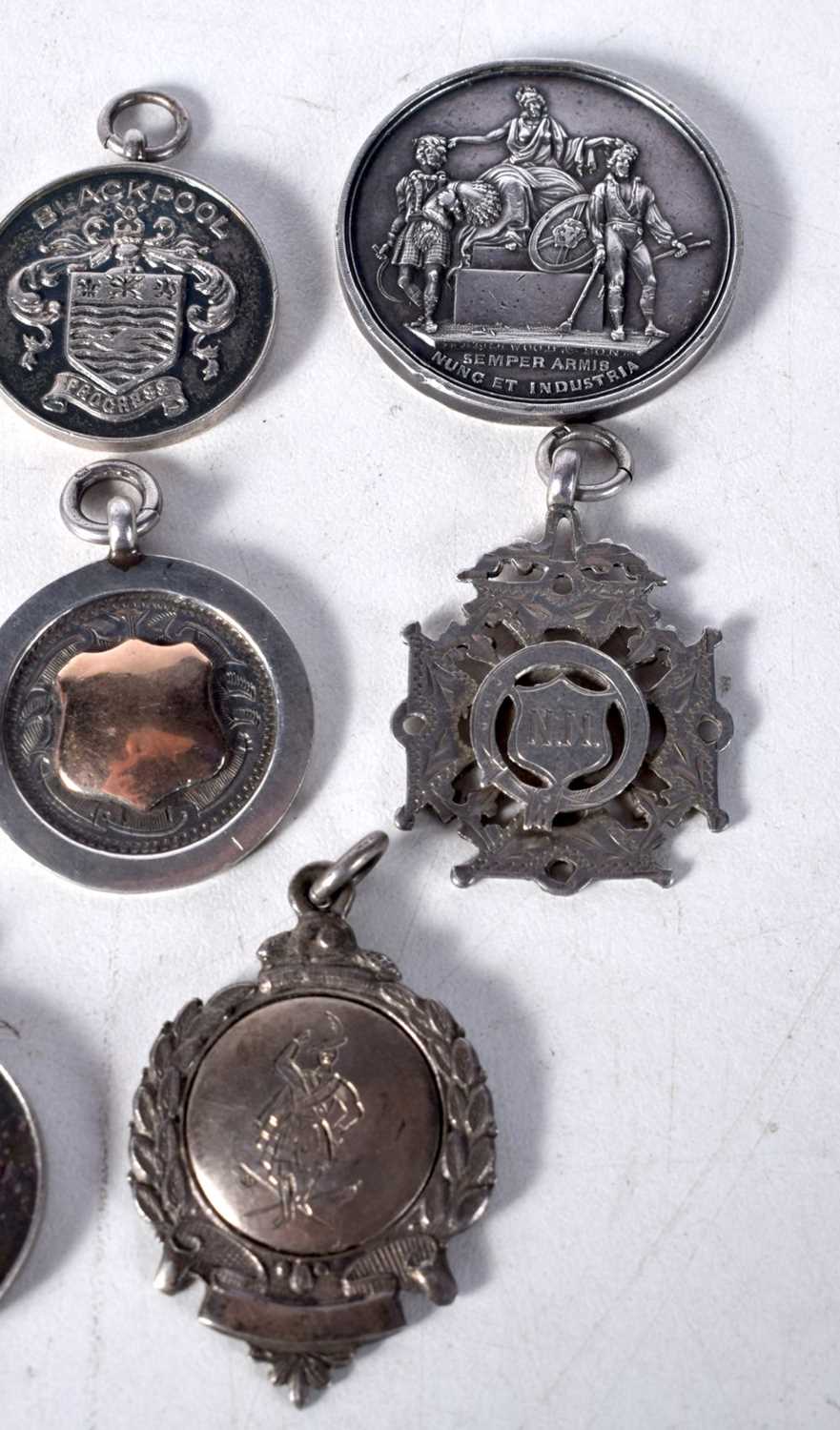 Five Silver Fob Medallions with various Birmingham Hallmarks together with 3 other Medals. Total - Image 3 of 5