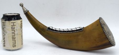 An Indian Silver mounted Buffalo horn posy holder 15 x 33 cm.