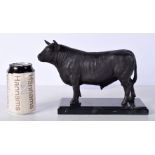 A Bronze bull mounted on a marble plinth 17 x 21 cm