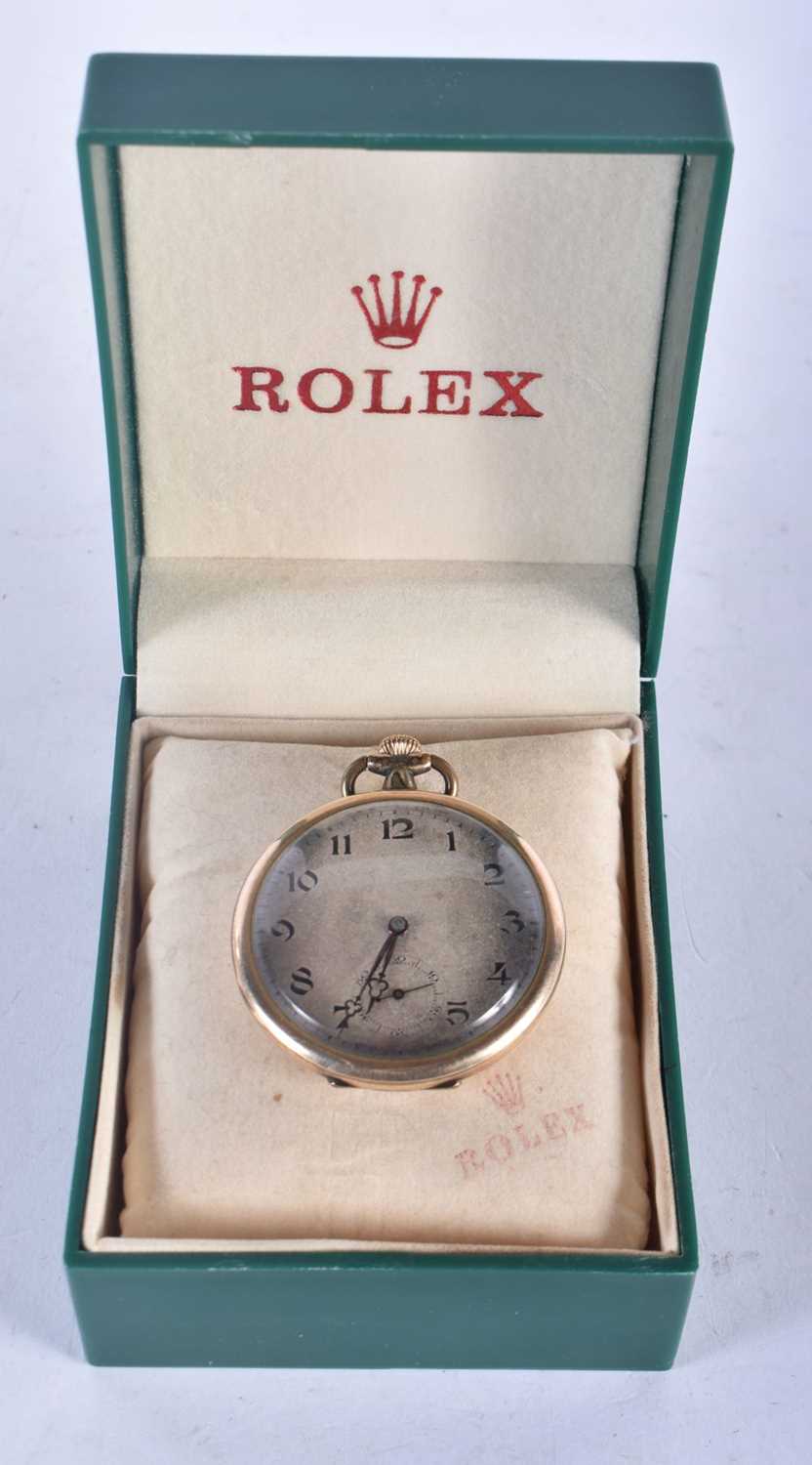 Rolex, a rolled gold Rolex open face pocket watch, inscribed on the inside of the backplate '