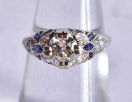 An Art Deco Diamond and Sapphire Ring. Diamond 3/4 Carat. Size L, weight 2.5g