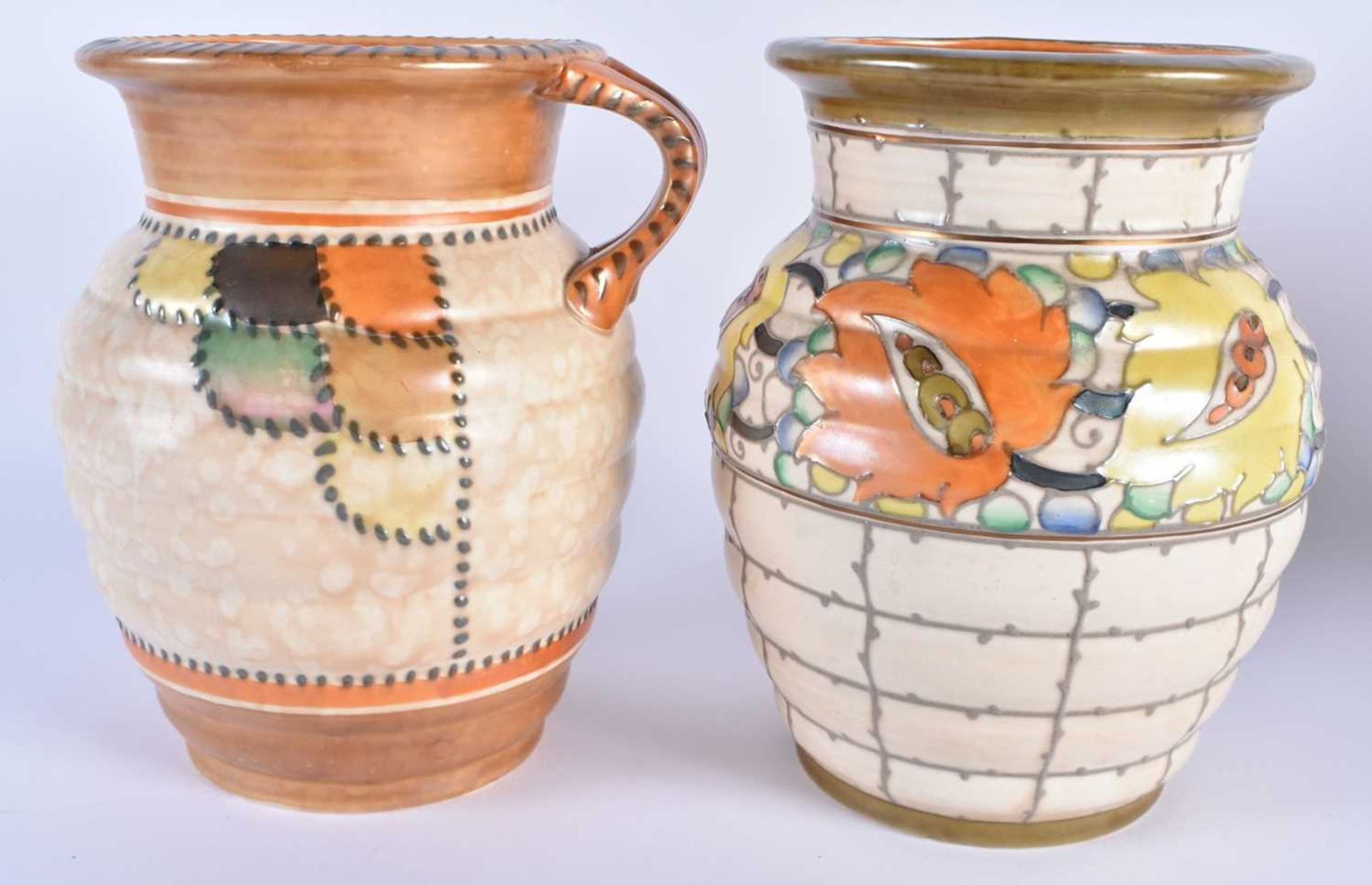 THREE LARGE ART DECO ENGLISH POTTERY VASES together with a ewer, bursley ware etc. Largest 38.5 cm - Image 2 of 8