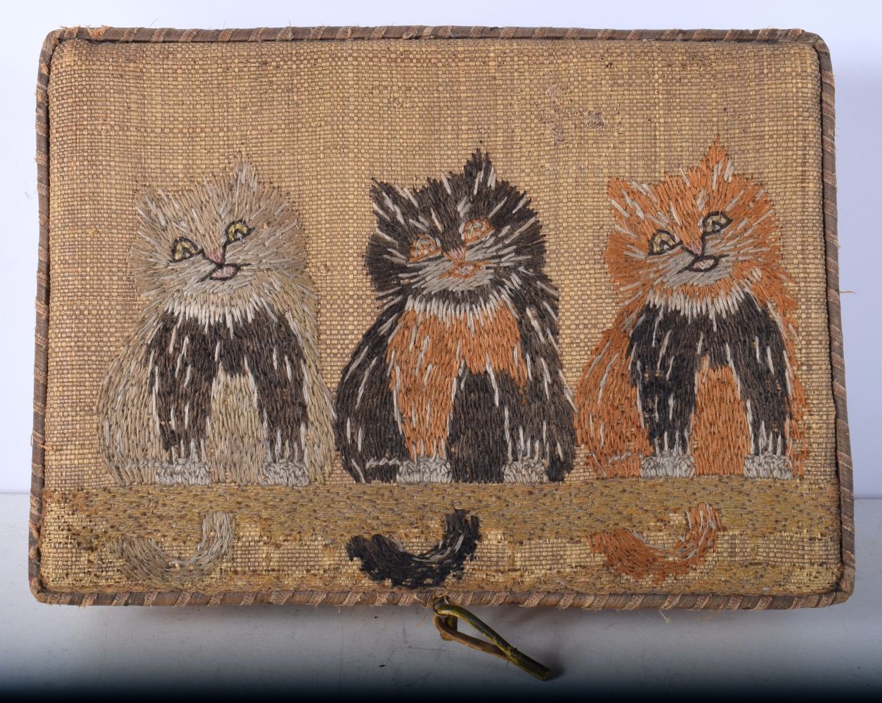 An early 20th Century wicker embroidered Cat sewing box in the style of Louis Wain 7 x 28 x 20 cm - Image 10 of 16