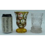 A German Von Teplitz engraved Citrine glass with examples of German buildings together with