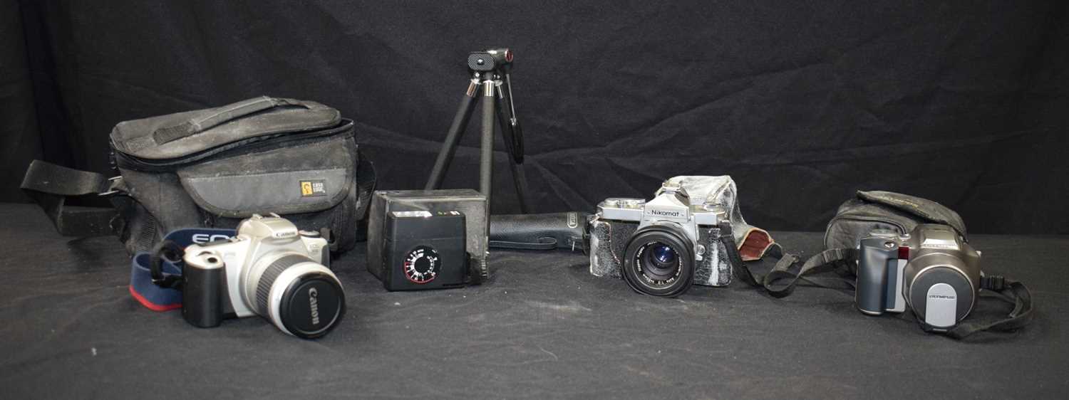 A collection of Cameras, Nikomat FT , Olympus IS 300, Cannon EOS 300 together with Accessories (5). - Image 2 of 8