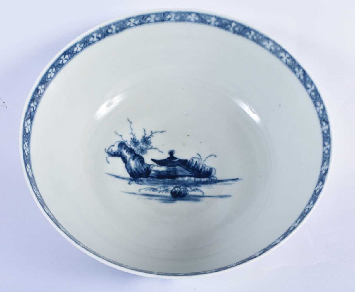 18th century Worcester bowl painted with the Precipice pattern, the interior with an island scene. - Image 2 of 3