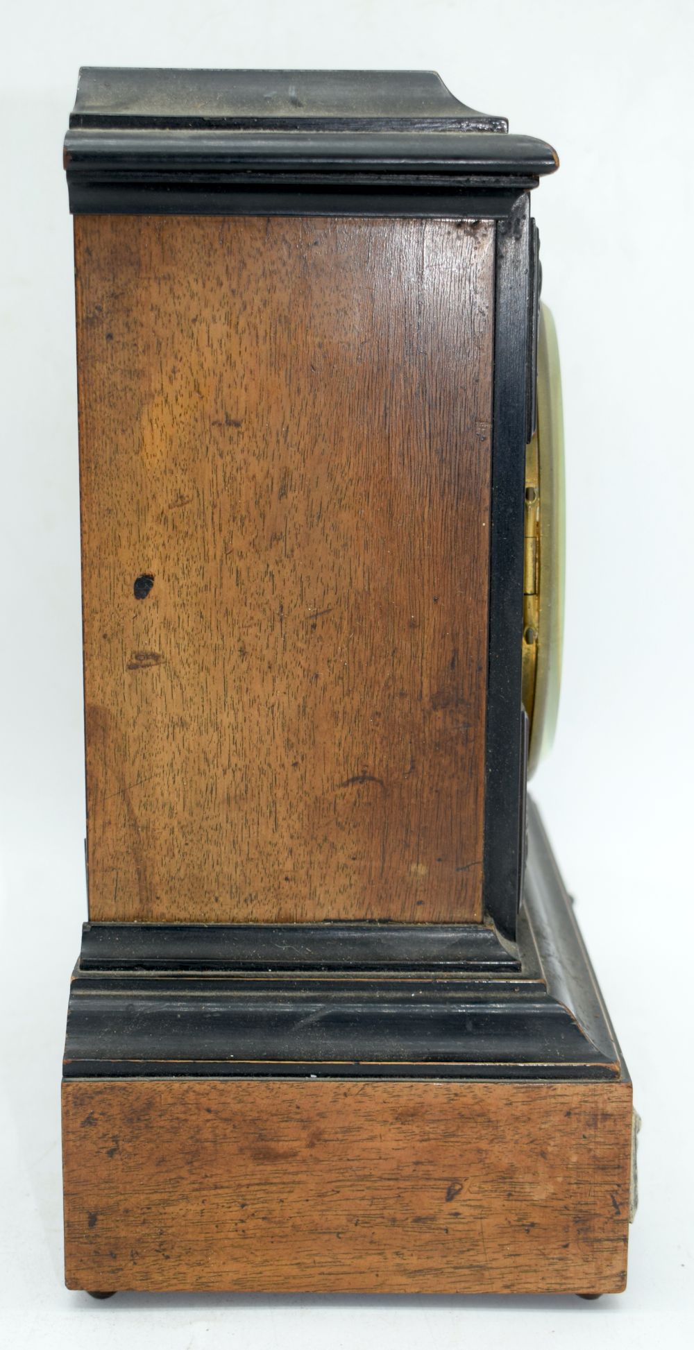 A wooden Mid Century mantle clock with metal enamelled face 53 x 29 x 15 cm. - Image 3 of 5