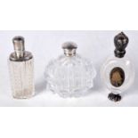 Three French Glass Scent Bottles. Largest 8.2 cm x 7cm x 2.8 cm (3)