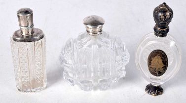 Three French Glass Scent Bottles. Largest 8.2 cm x 7cm x 2.8 cm (3)