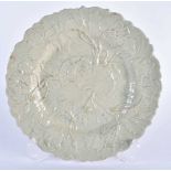 A RARE 19TH CENTURY SPARKS WORCESTER LEAF MOULDED CELADON PLATE of scrolling organic form. 22 cm