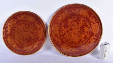 A PAIR OF CHINESE REPUBLICAN PERIOD RED LACQUER DISHES. Largest 40 cm diameter. (2)