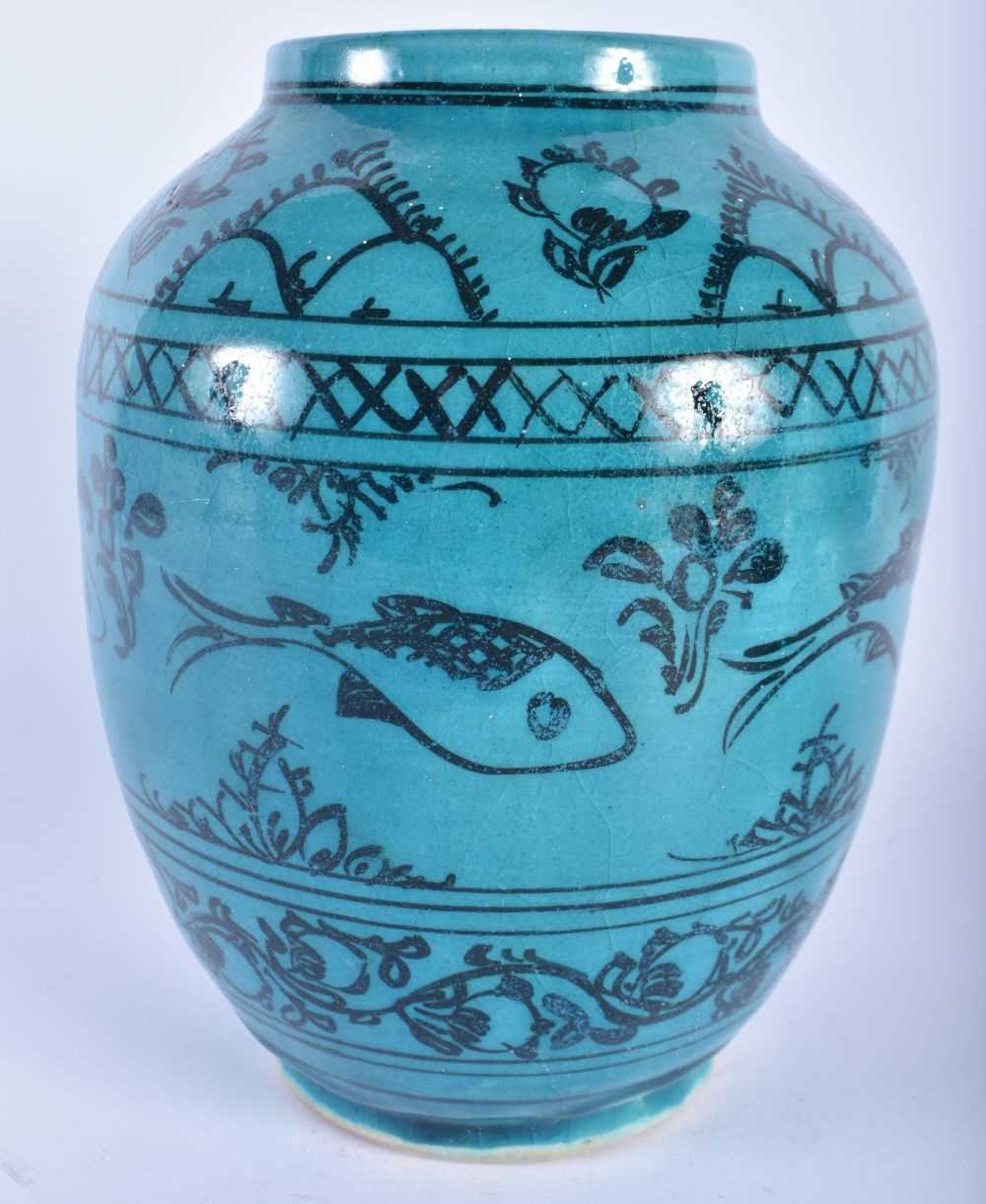 A PERSIAN SAFAVID TURQUOISE GLAZED POTTERY VASE together with a similar bowls. Largest 22 cm x 15 - Image 2 of 7