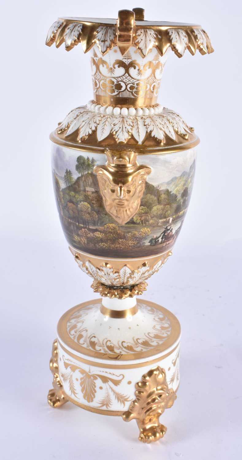 A LARGE EARLY 19TH CENTURY BLOOR DERBY PORCELAIN LANDSCAPE VASE painted with figures on horseback - Image 2 of 7