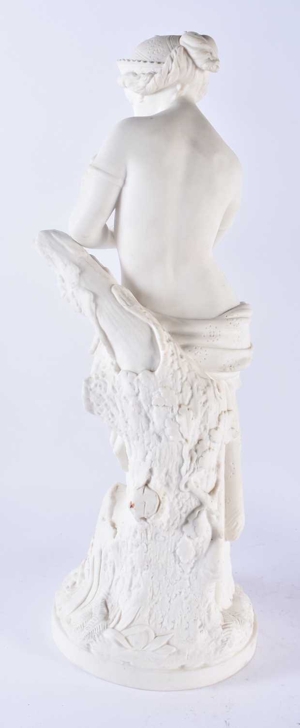 A LARGE PAIR OF 19TH CENTURY PARIAN WARE FIGURE OF FEMALES modelled upon naturalistic bases. 43 cm - Image 3 of 7
