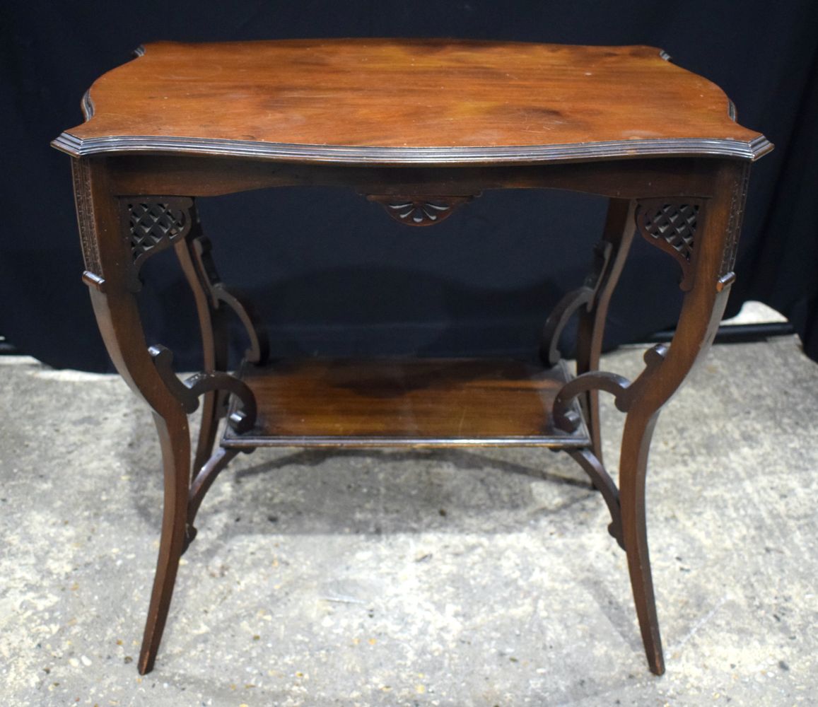 A Mahogany two tier hall table with a William Whitely label to underneath 68 x 70 c - Image 3 of 8