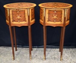 A near pair of Baroque style inlaid Oval 3 drawer tables 71 x 40 x 30cm (2)