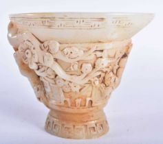 A CHINESE CARVED WHITE JADE TYPE LIBATION CUP 20th Century. 9 cm x 10.5 cm.