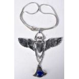 A Silver Necklace with a Scarab Beetle Pendant with Lapis Dropper. Stamped Sterling. Chain 47cm