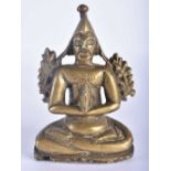 A 17TH/18TH CENTURY INDIAN BRONZE FIGURE OF A SEATED MALE DEITY modelled with hands clasped. 12 cm x