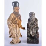 TWO 19TH CENTURY CHINESE CARVED SOAPSTONE FIGURES OF SCHOLARS Qing. Largest 22 cm high. (2)