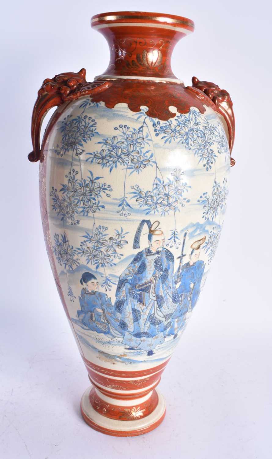 A LARGE PAIR OF 19TH CENTURY JAPANESE MEIJI PERIOD SATSUMA VASES painted with figures within - Image 6 of 6