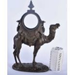 A LARGE ANTIQUE SPELTER CAMEL MANTEL CLOCK After Antoine Louis Barye. 34 cm x 18cm.