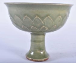 A CHINESE QING DYNASTY CELADON STEM CUP. 11cm x 13 cm.