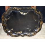 A large paper mache lacquered Chinoiserie tray 64 x 79 cm
