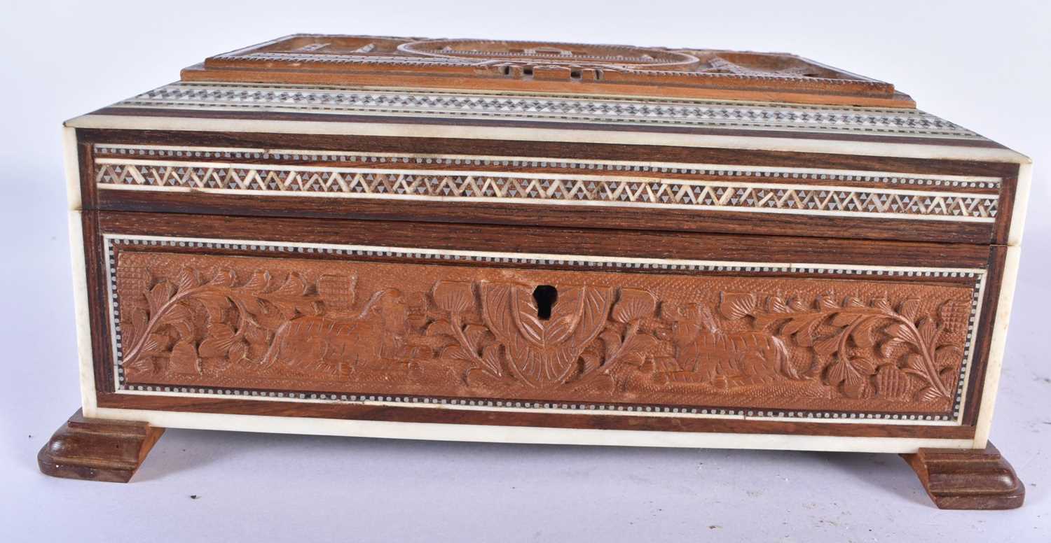 TWO 19TH CENTURY MIDDLE EASTERN ANGLO INDIAN SANDALWOOD AND BONE CASKETS. Largest 24 cm x 14 cm. ( - Image 2 of 8