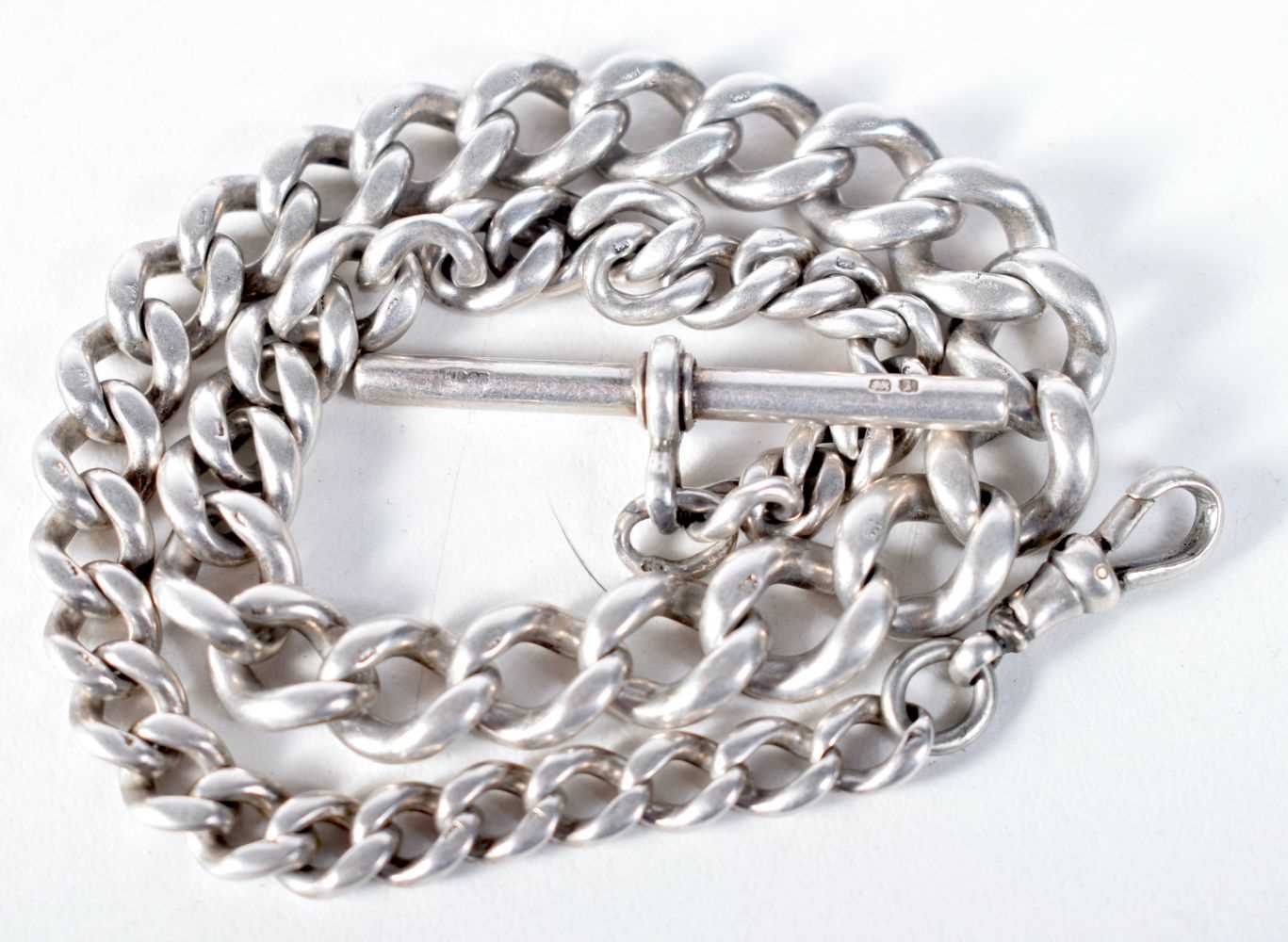 A Silver Watch Chain. Stamped Silver. 33 cm long, weight 46.6g