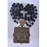 A Vintage Maltese Cross Egyptian Pendant with a Bead Necklace. 84cm long, weight 107g