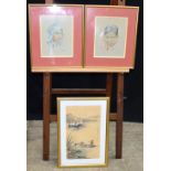 A pair of framed pastel portraits of Southeast Asian females together with a south East Asian