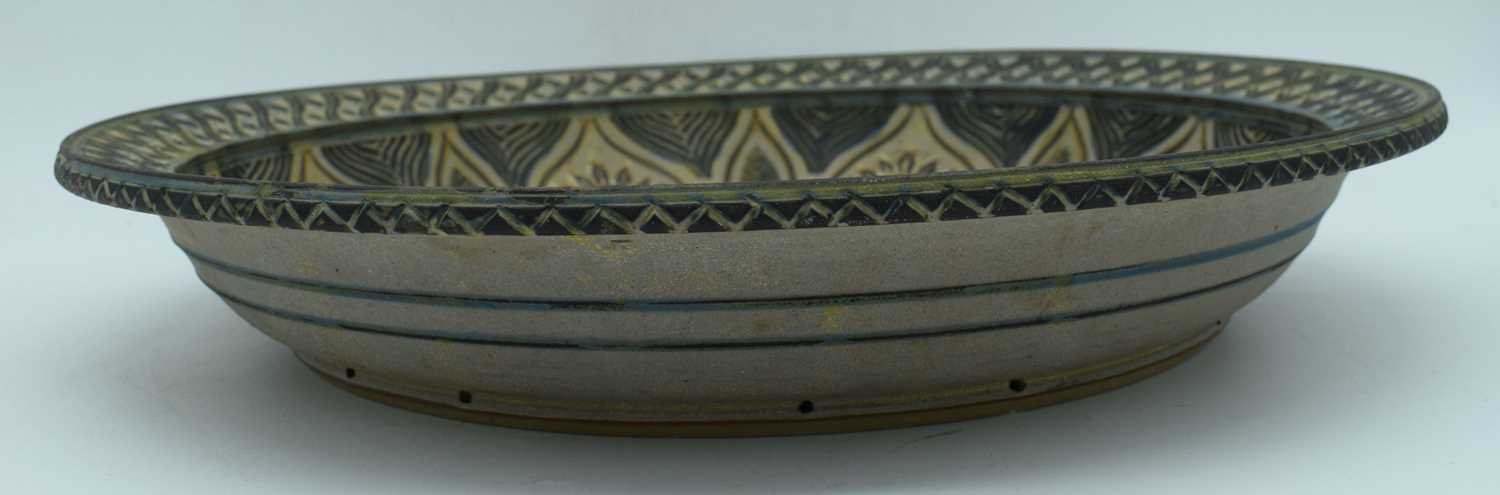 A large Studio pottery Merion dish by John Warren signed to the foot rim 7 x 42 cm - Image 3 of 8